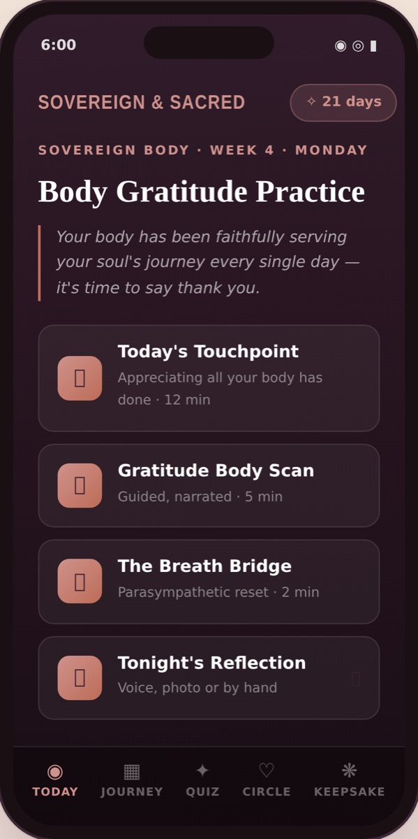 Sovereign & Sacred — Today screen