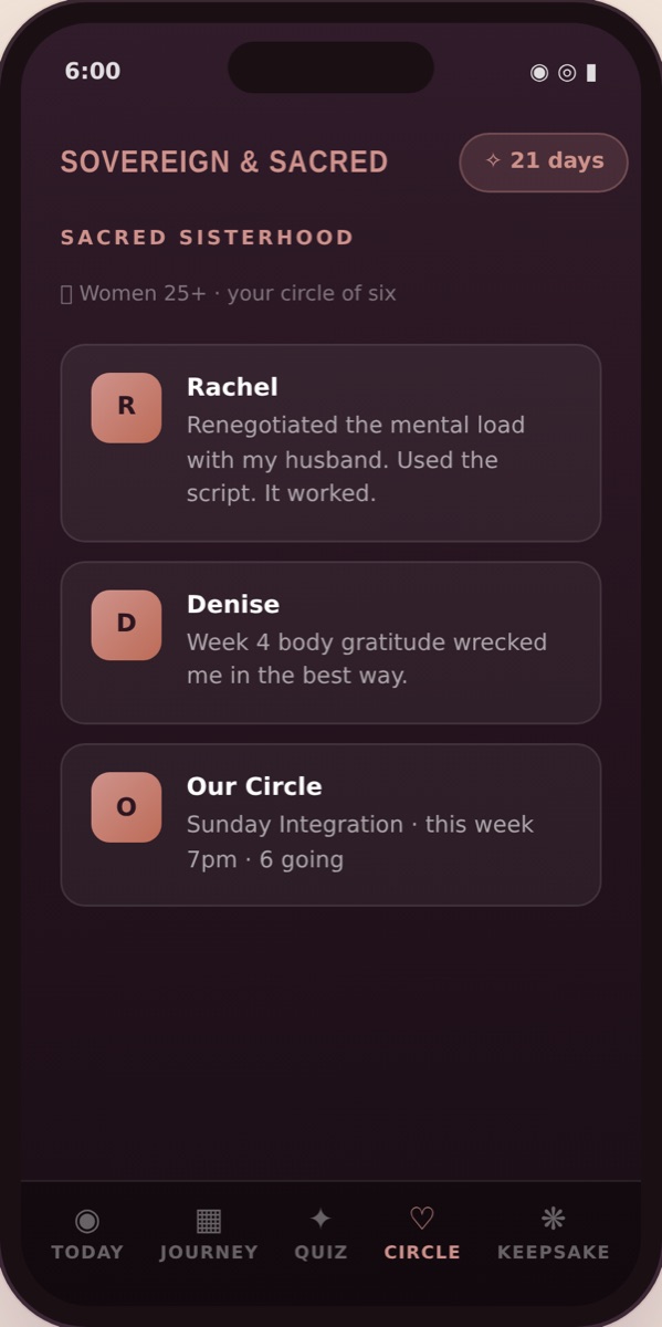Sovereign & Sacred — Circle screen
