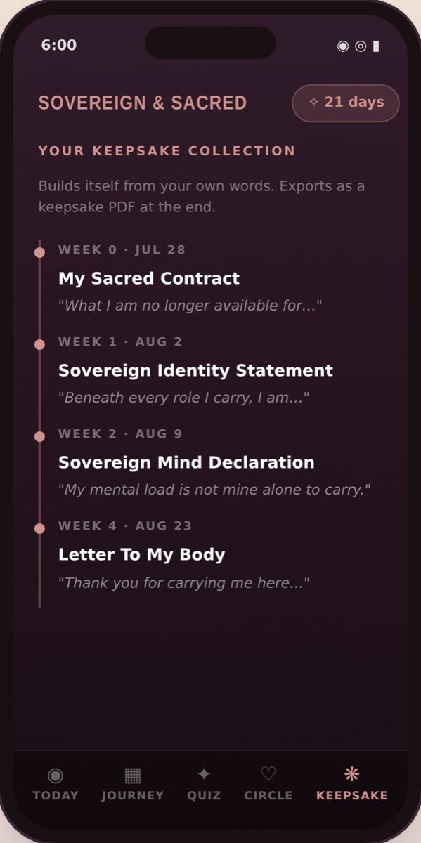 Sovereign & Sacred — Keepsake screen
